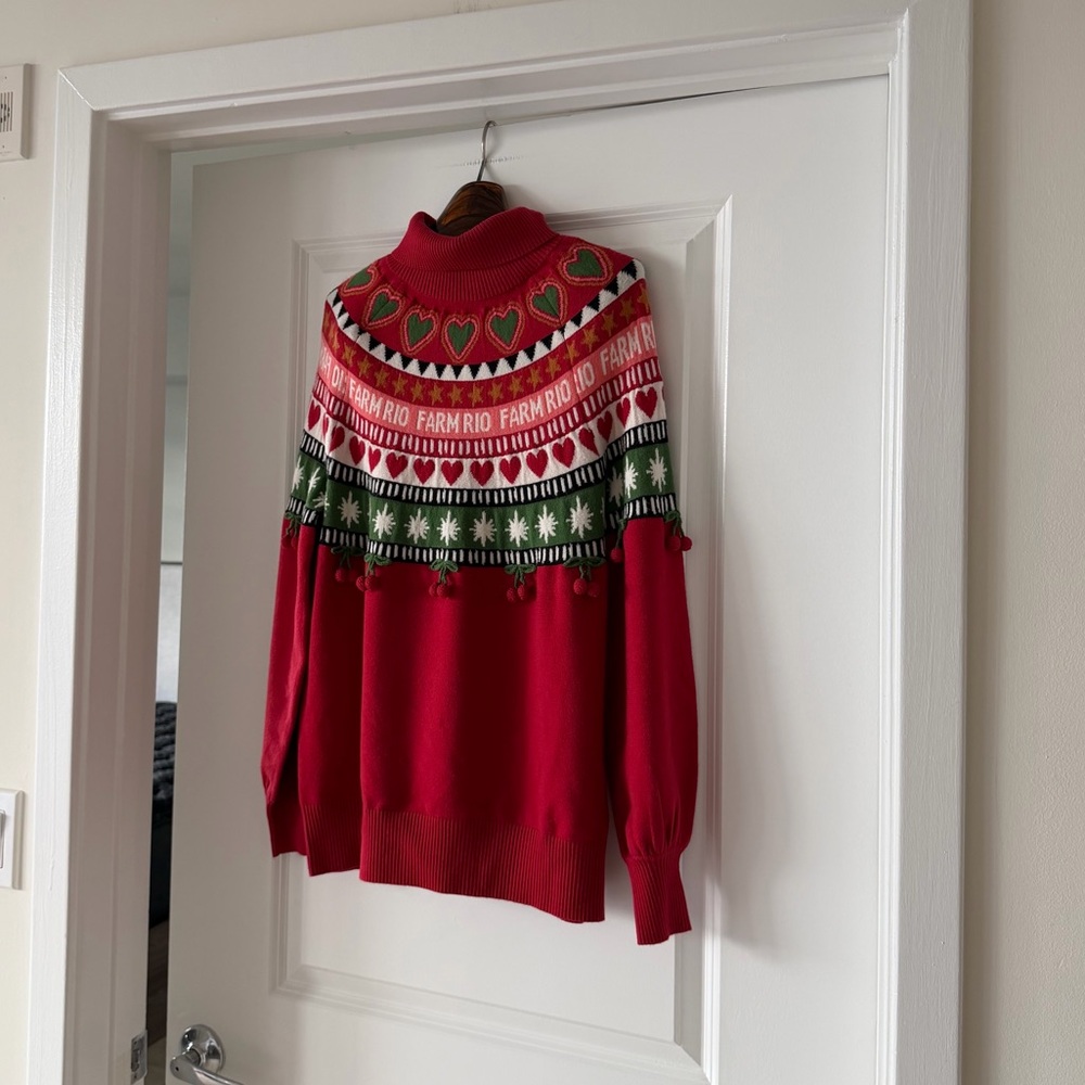Farm Rio Red Christmas Hearts Knit Sweater - Picture 4 of 6